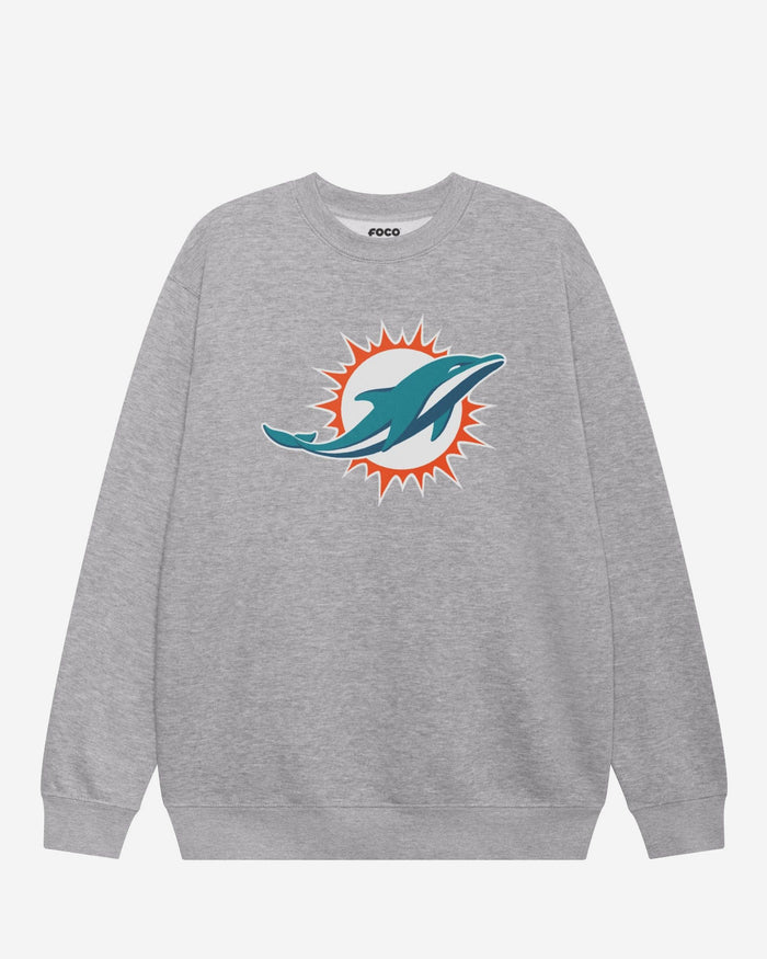 Miami Dolphins Primary Logo Crew Neck Sweatshirt FOCO Athletic Heather S - FOCO.com