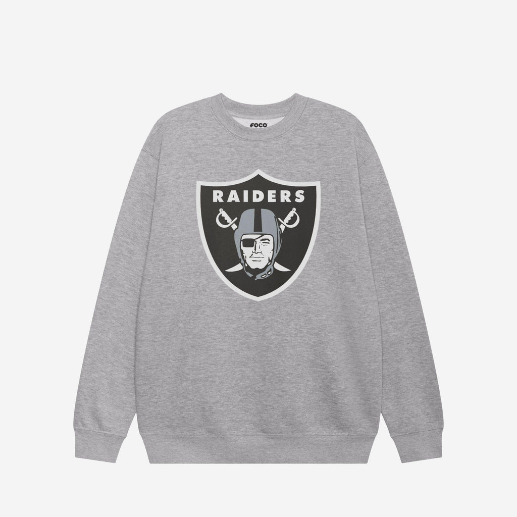 Las Vegas Raiders Primary Logo Crew Neck Sweatshirt FOCO Athletic Heather S - FOCO.com