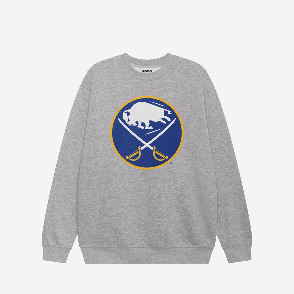 Buffalo Sabres Primary Logo Crew Neck Sweatshirt FOCO Athletic Heather S - FOCO.com