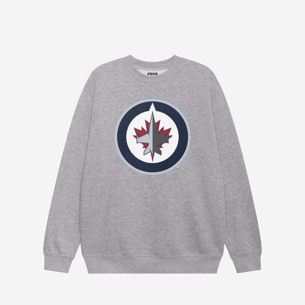 Winnipeg Jets Primary Logo Crew Neck Sweatshirt FOCO Athletic Heather S - FOCO.com