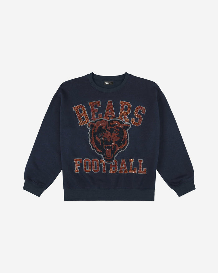 Chicago Bears Womens Rhinestone Logo Oversized Crew Neck Sweatshirt FOCO S - FOCO.com