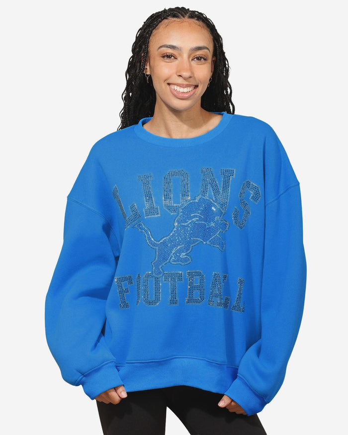 Detroit Lions Womens Rhinestone Logo Oversized Crew Neck Sweatshirt FOCO S - FOCO.com
