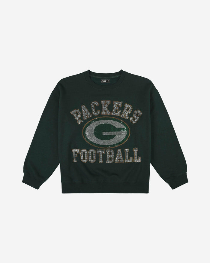 Green Bay Packers Womens Rhinestone Logo Oversized Crew Neck Sweatshirt FOCO S - FOCO.com