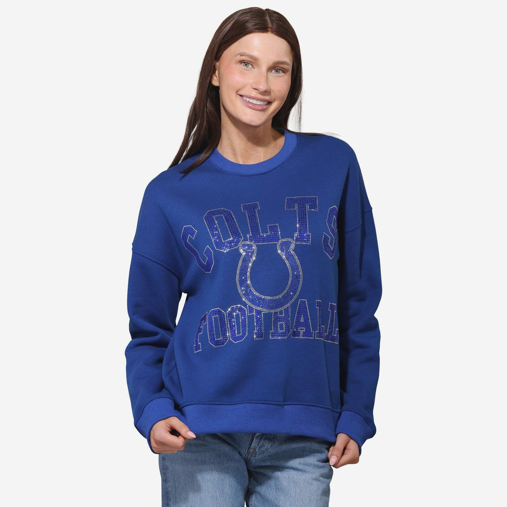 Indianapolis Colts Womens Rhinestone Logo Oversized Crew Neck Sweatshirt FOCO S - FOCO.com