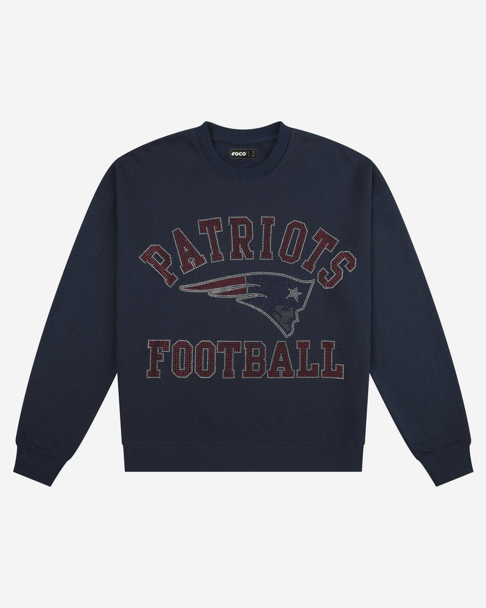 New England Patriots Womens Rhinestone Logo Oversized Crew Neck Sweatshirt FOCO S - FOCO.com