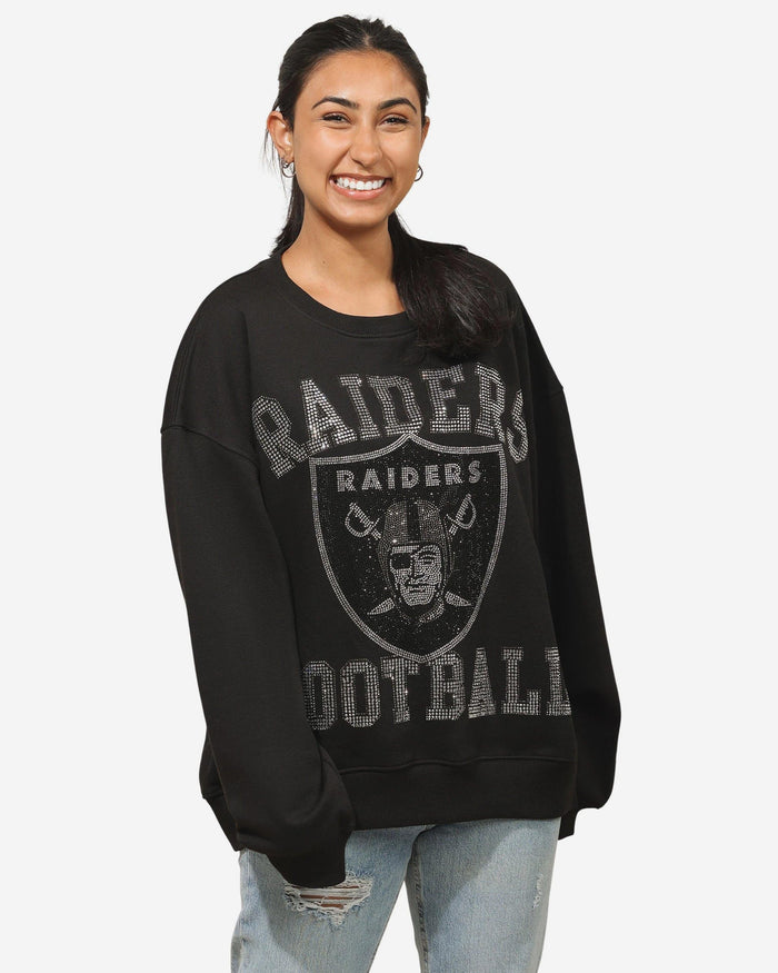 Las Vegas Raiders Womens Rhinestone Logo Oversized Crew Neck Sweatshirt FOCO S - FOCO.com