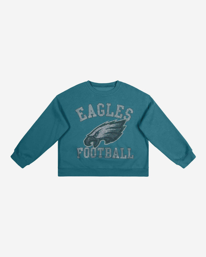 Philadelphia Eagles Womens Rhinestone Logo Oversized Crew Neck Sweatshirt FOCO S - FOCO.com