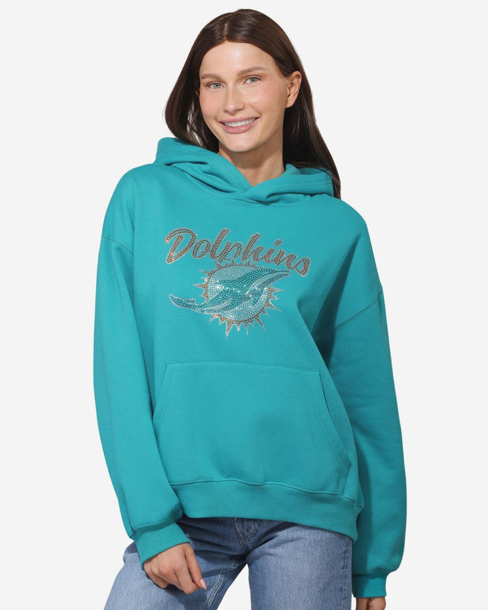 Miami Dolphins Womens Rhinestone Logo Oversized Hoodie FOCO S - FOCO.com