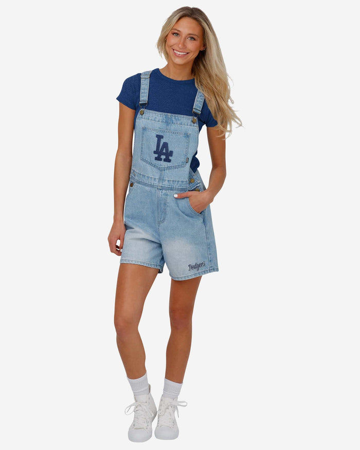 Los Angeles Dodgers Womens Big Logo Denim Bib Shortalls FOCO XS - FOCO.com