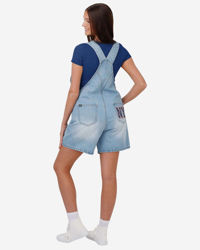 New York Mets Womens Big Logo Denim Bib Shortalls FOCO - FOCO.com