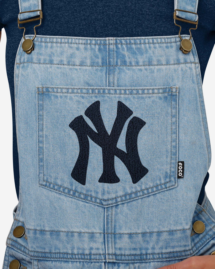 New York Yankees Womens Big Logo Denim Bib Shortalls FOCO - FOCO.com