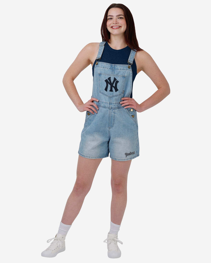 New York Yankees Womens Big Logo Denim Bib Shortalls FOCO XS - FOCO.com