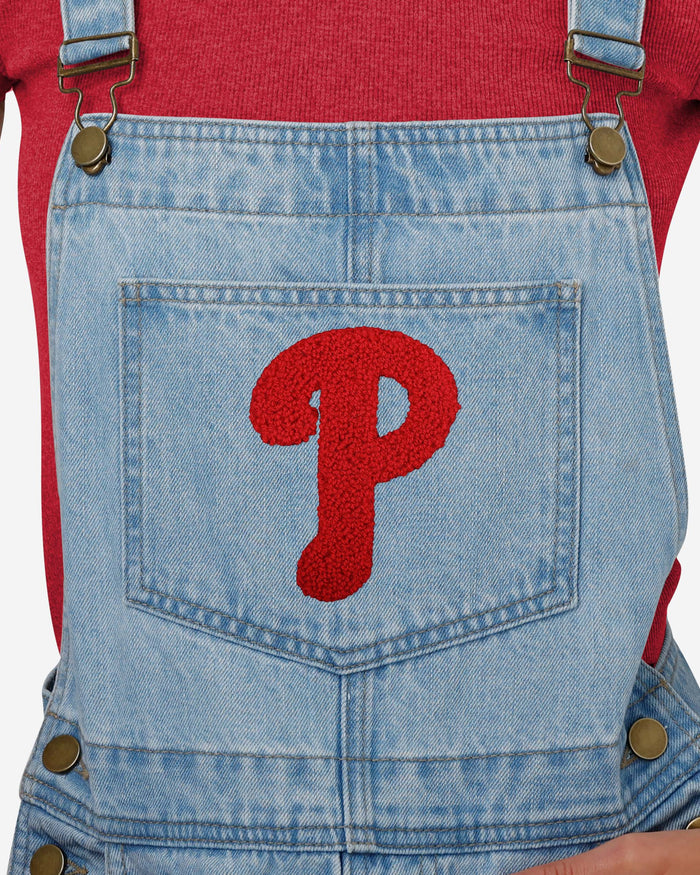 Philadelphia Phillies Womens Big Logo Denim Bib Shortalls FOCO - FOCO.com