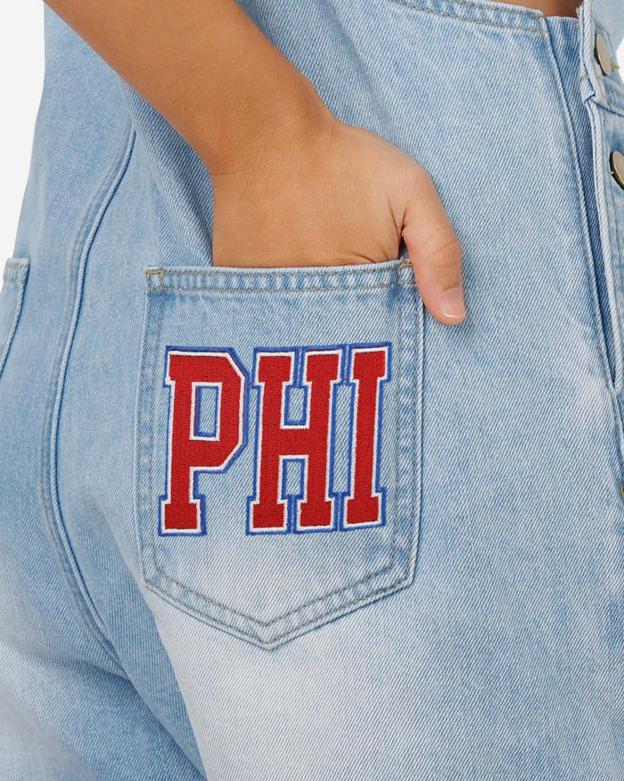 Philadelphia Phillies Womens Big Logo Denim Bib Shortalls FOCO - FOCO.com
