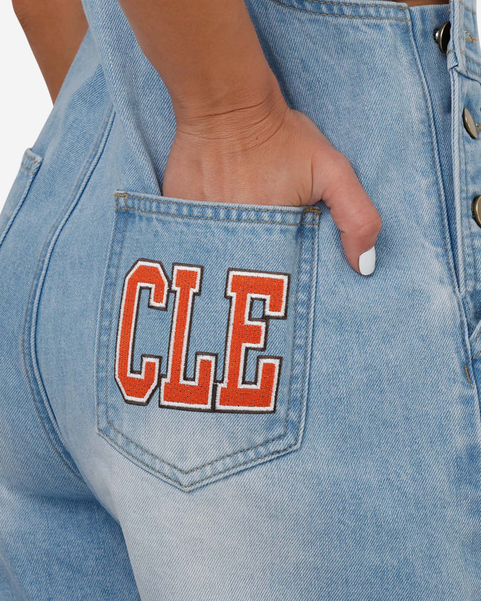 Cleveland Browns Womens Big Logo Denim Bib Shortalls FOCO - FOCO.com