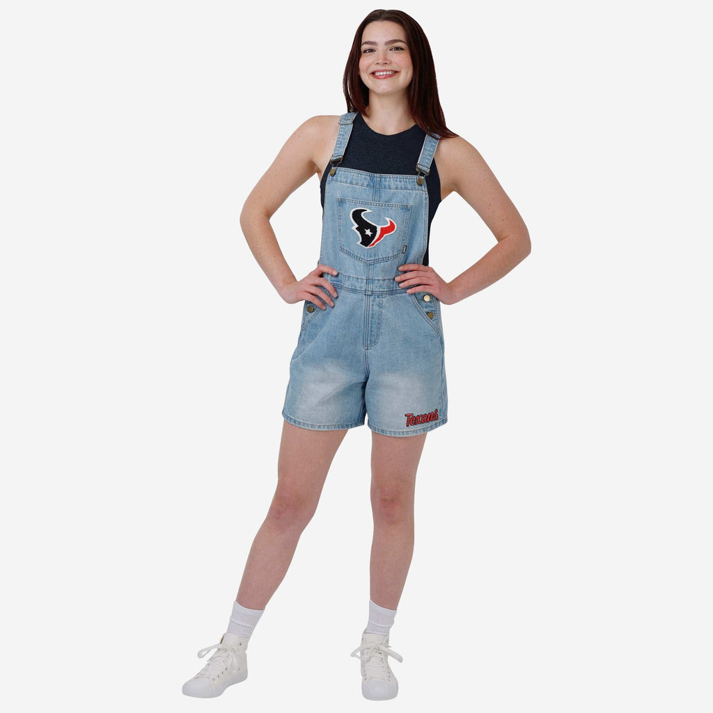 Houston Texans Womens Big Logo Denim Bib Shortalls FOCO XS - FOCO.com