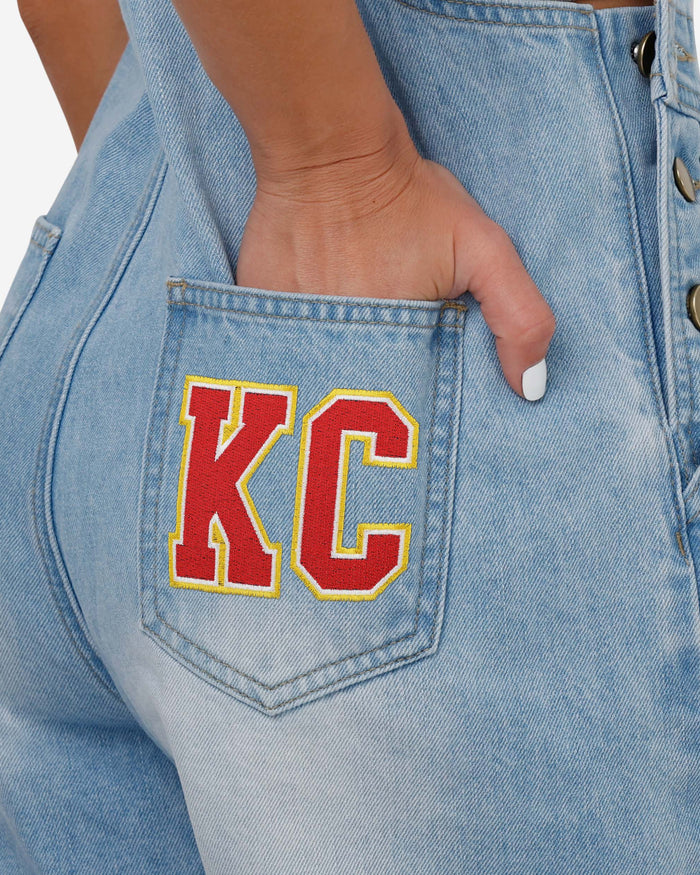 Kansas City Chiefs Womens Big Logo Denim Bib Shortalls FOCO - FOCO.com
