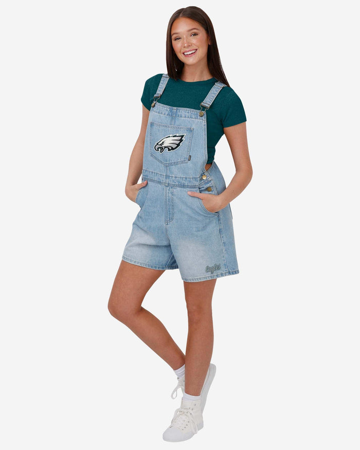 Philadelphia Eagles Womens Big Logo Denim Bib Shortalls FOCO XS - FOCO.com