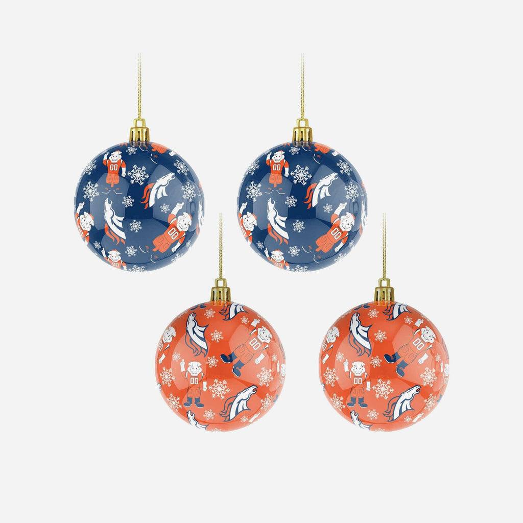 Denver Broncos 4 Pack Ball Mascot Ornament Set FOCO - FOCO.com