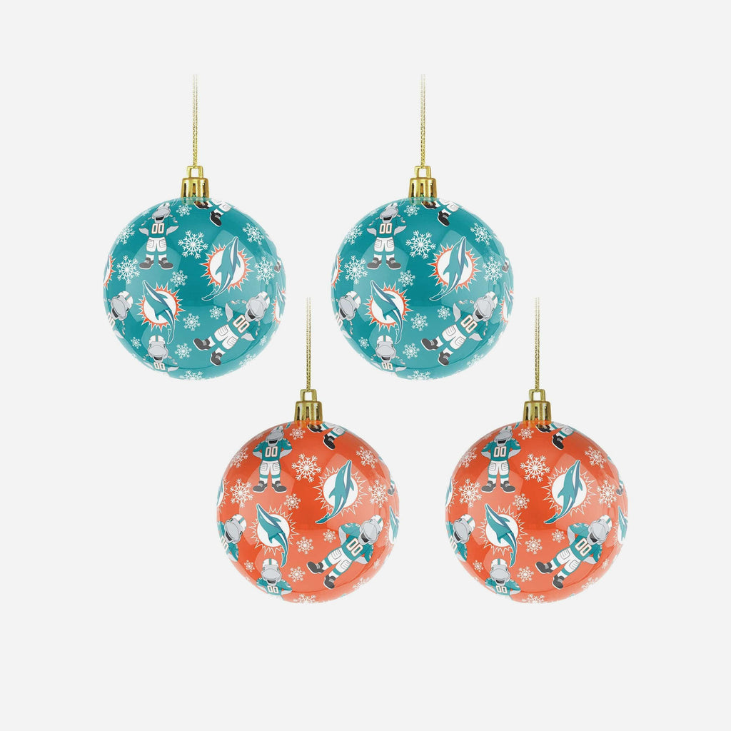Miami Dolphins 4 Pack Ball Mascot Ornament Set FOCO - FOCO.com