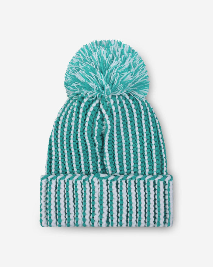 Miami Dolphins Primary Logo Vertical Knit Pom Beanie FOCO - FOCO.com