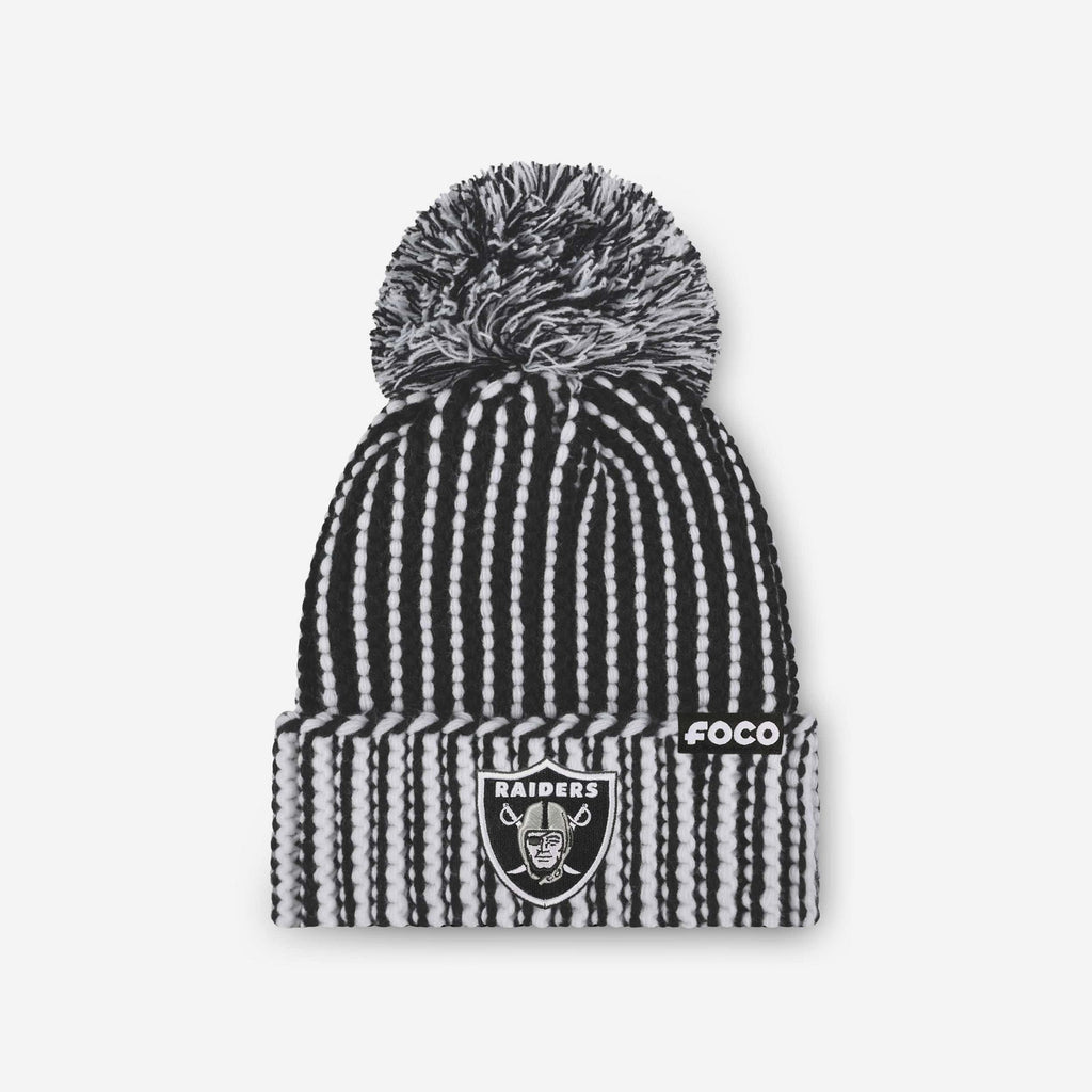 Las Vegas Raiders Primary Logo Vertical Knit Pom Beanie FOCO - FOCO.com