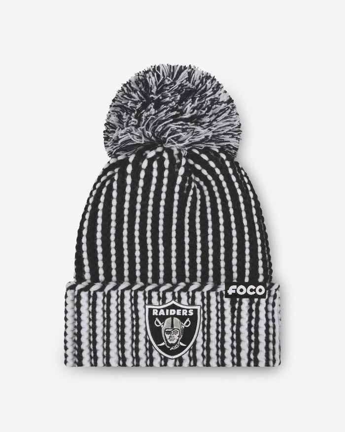 Las Vegas Raiders Primary Logo Vertical Knit Pom Beanie FOCO - FOCO.com
