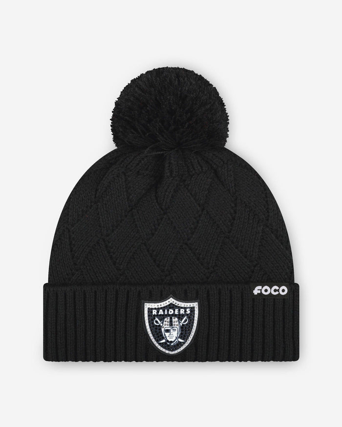 Las Vegas Raiders Rhinestone Primary Logo Criss Cross Beanie FOCO - FOCO.com