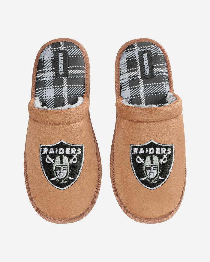 Las Vegas Raiders Flannel Lined Brown Suede Scuff Slipper FOCO S - FOCO.com