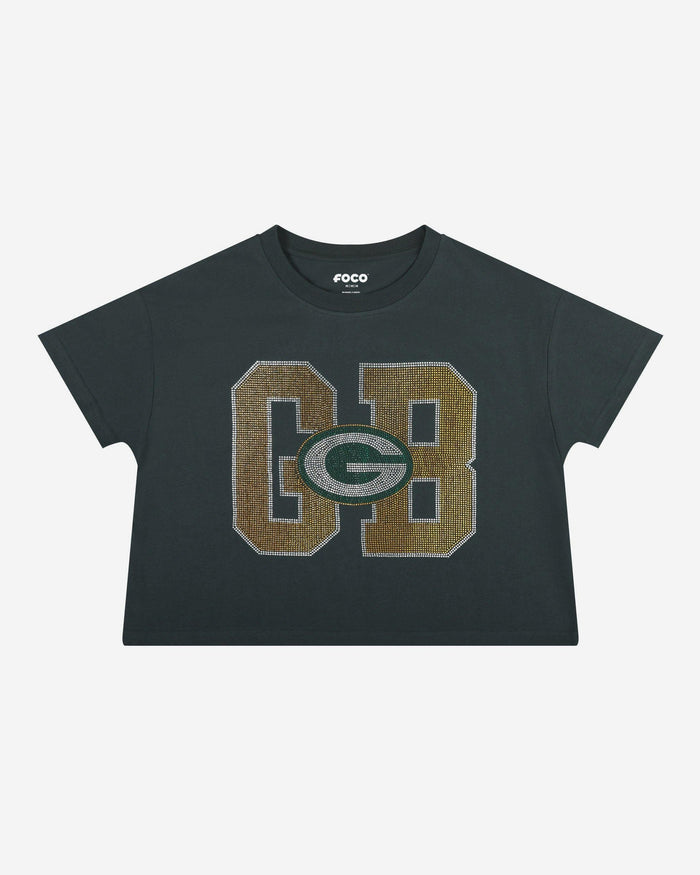 Green Bay Packers Womens Rhinestone Logo Crop Top FOCO S - FOCO.com