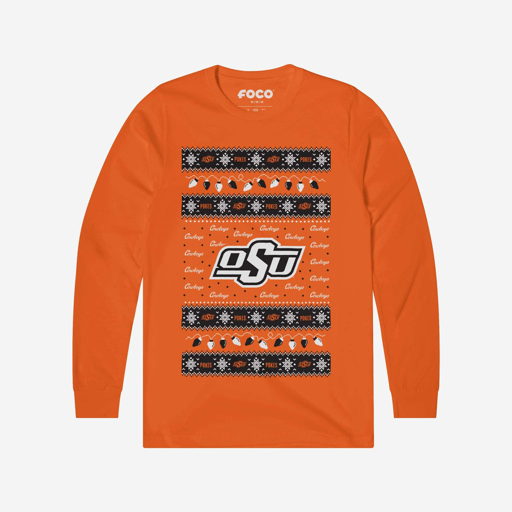 Oklahoma State Cowboys Holiday Lights Sweater Long Sleeve T-Shirt FOCO S - FOCO.com