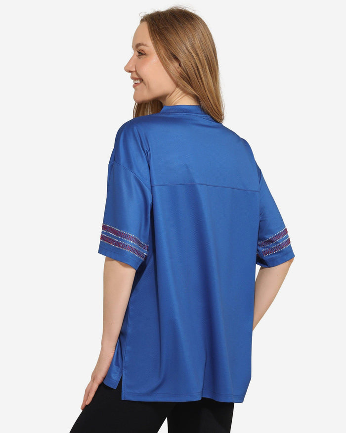Buffalo Bills Womens Rhinestone Logo Oversized V-Neck Mesh T-Shirt FOCO S - FOCO.com