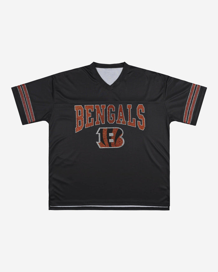 Cincinnati Bengals Womens Rhinestone Logo Oversized V-Neck Mesh T-Shirt FOCO S - FOCO.com
