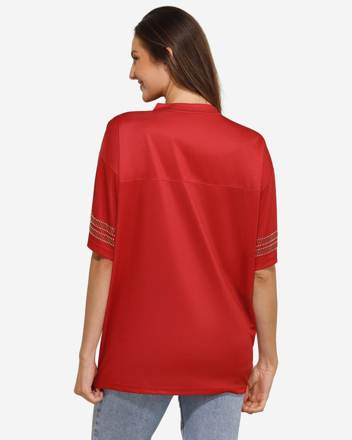 San Francisco 49ers Womens Rhinestone Logo Oversized V-Neck Mesh T-Shirt FOCO S - FOCO.com