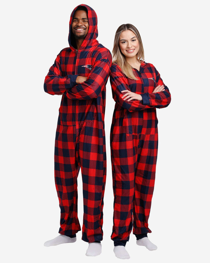 New England Patriots Plaid One Piece Pajamas FOCO S - FOCO.com