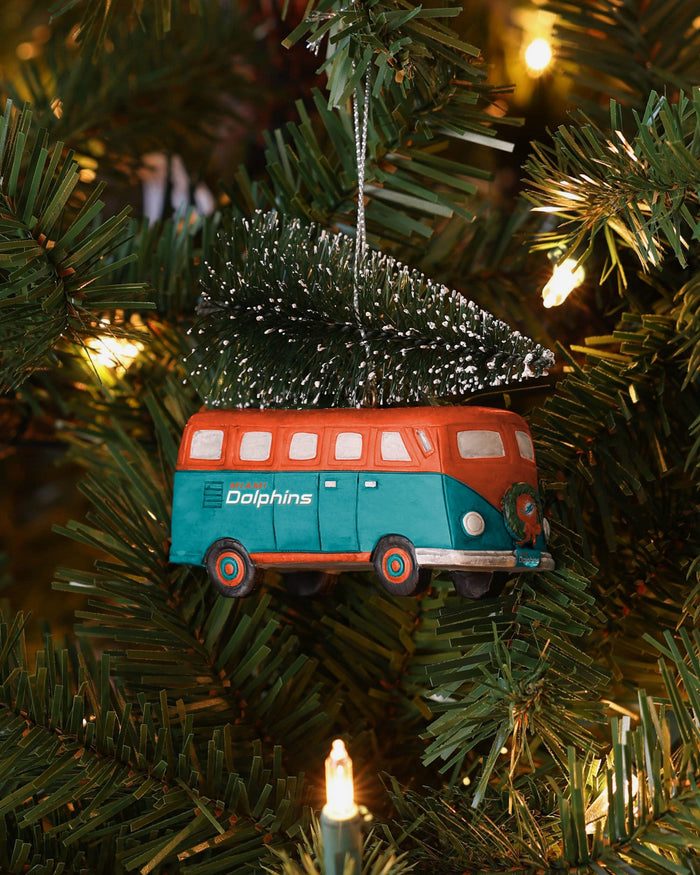 Miami Dolphins Retro Bus With Tree Ornament Foco - FOCO.com