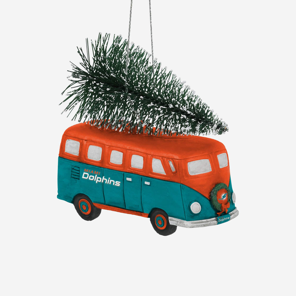 Miami Dolphins Retro Bus With Tree Ornament Foco - FOCO.com