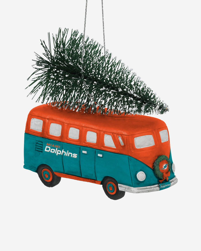 Miami Dolphins Retro Bus With Tree Ornament Foco - FOCO.com
