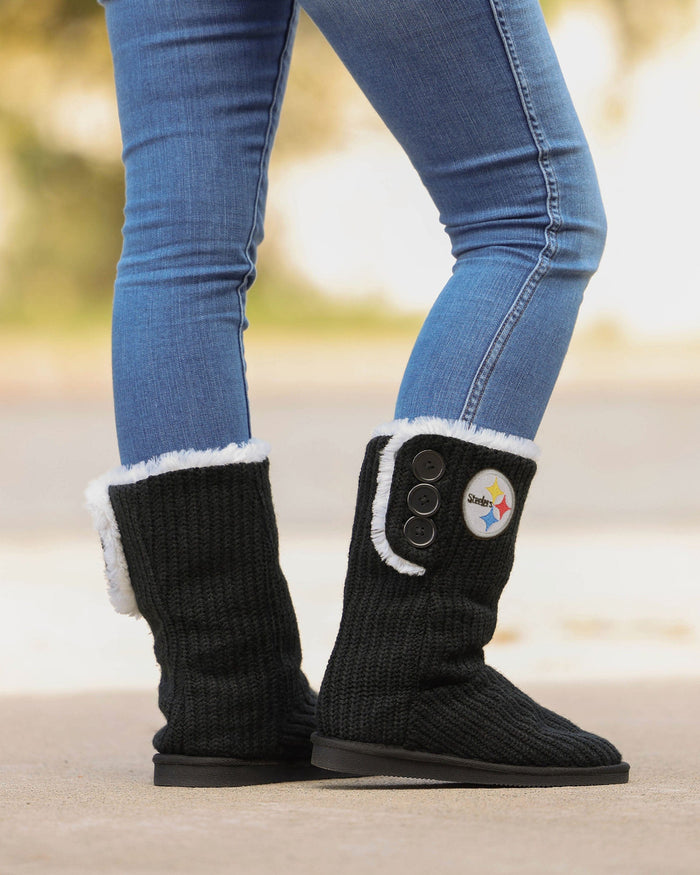 Pittsburgh Steelers Knit High End Button Boot Slipper FOCO - FOCO.com