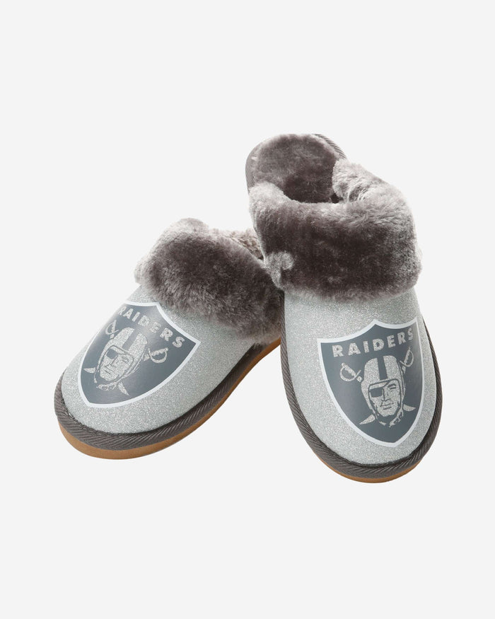 Las Vegas Raiders Womens Glitter Open Back Fur Moccasin Slipper FOCO - FOCO.com
