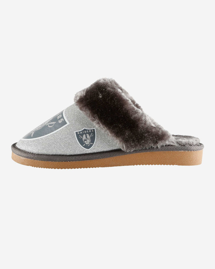 Las Vegas Raiders Womens Glitter Open Back Fur Moccasin Slipper FOCO S - FOCO.com