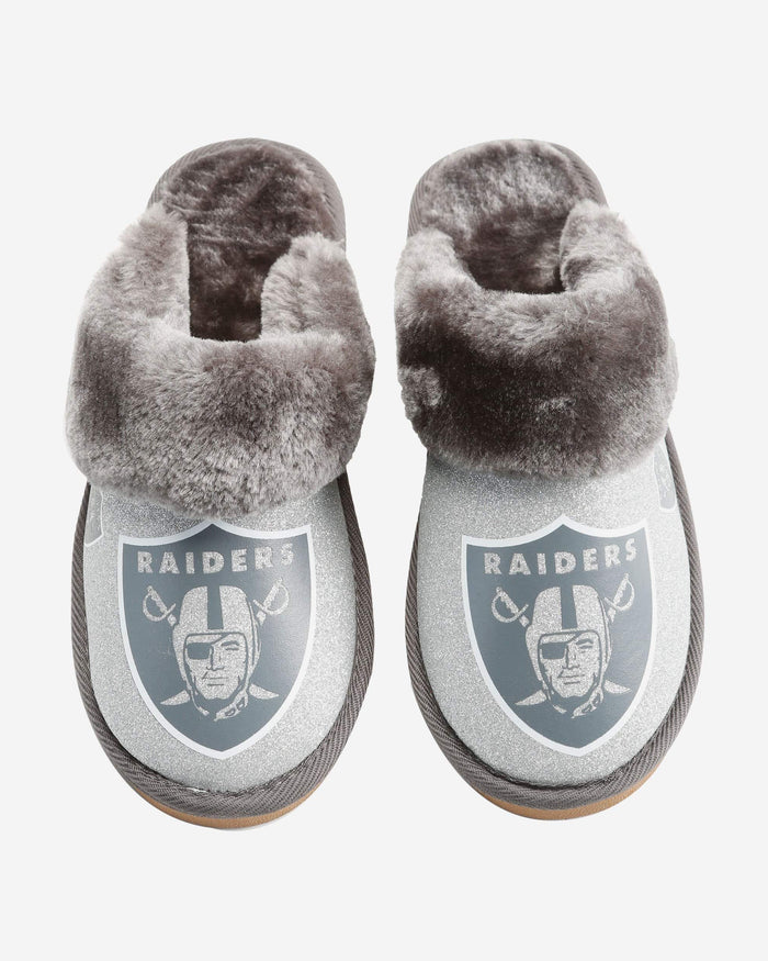 Las Vegas Raiders Womens Glitter Open Back Fur Moccasin Slipper FOCO - FOCO.com