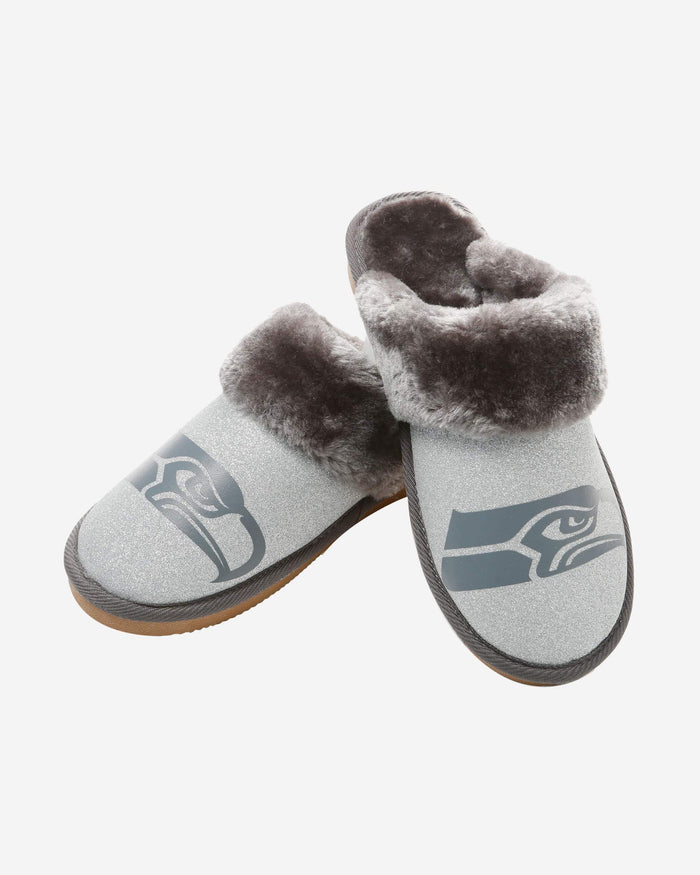 Seattle Seahawks Womens Glitter Open Back Fur Moccasin Slipper FOCO - FOCO.com