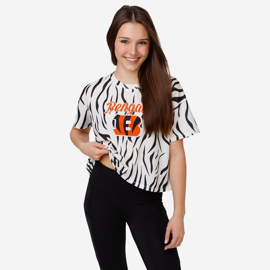 Cincinnati Bengals Womens White Stripe Crop Top FOCO S - FOCO.com