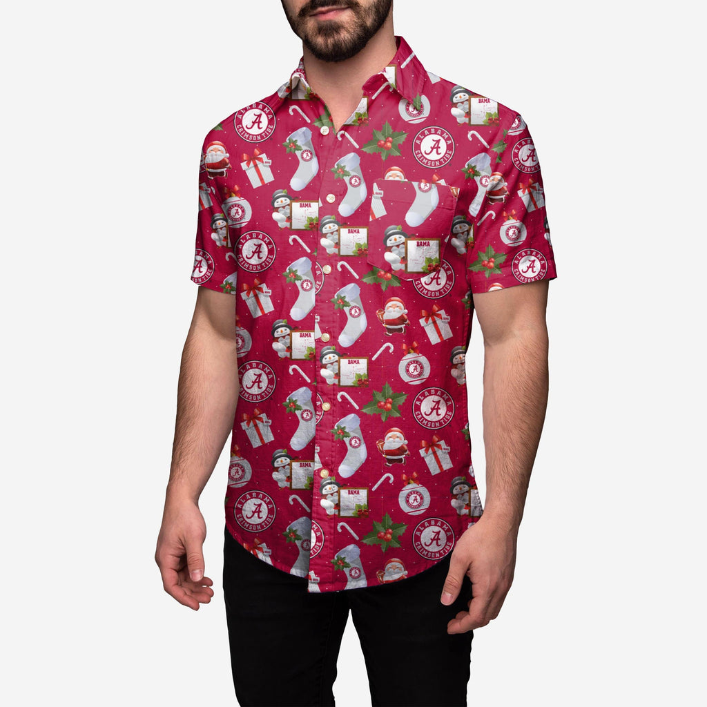 Alabama Crimson Tide Christmas Explosion Button Up Shirt FOCO M - FOCO.com