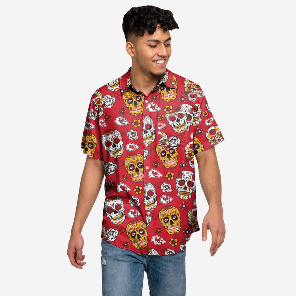 Kansas City Chiefs Day Of The Dead Button Up Shirt FOCO S - FOCO.com