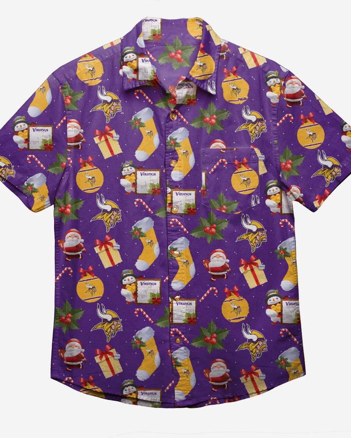 Minnesota Vikings Christmas Explosion Button Up Shirt FOCO - FOCO.com