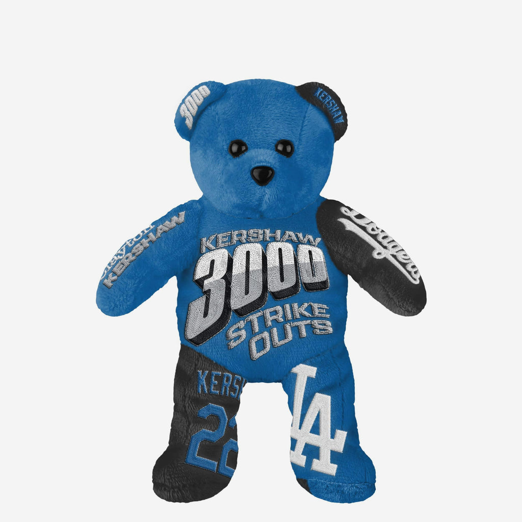 Clayton Kershaw Los Angeles Dodgers 3,000 Career Strikeouts Milestone Team Beans Embroidered Player Bear FOCO - FOCO.com