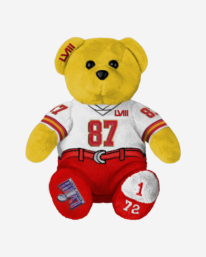 Travis Kelce Kansas City Chiefs Super Bowl LVIII White Uniform Team Beans Embroidered Player Bear FOCO - FOCO.com