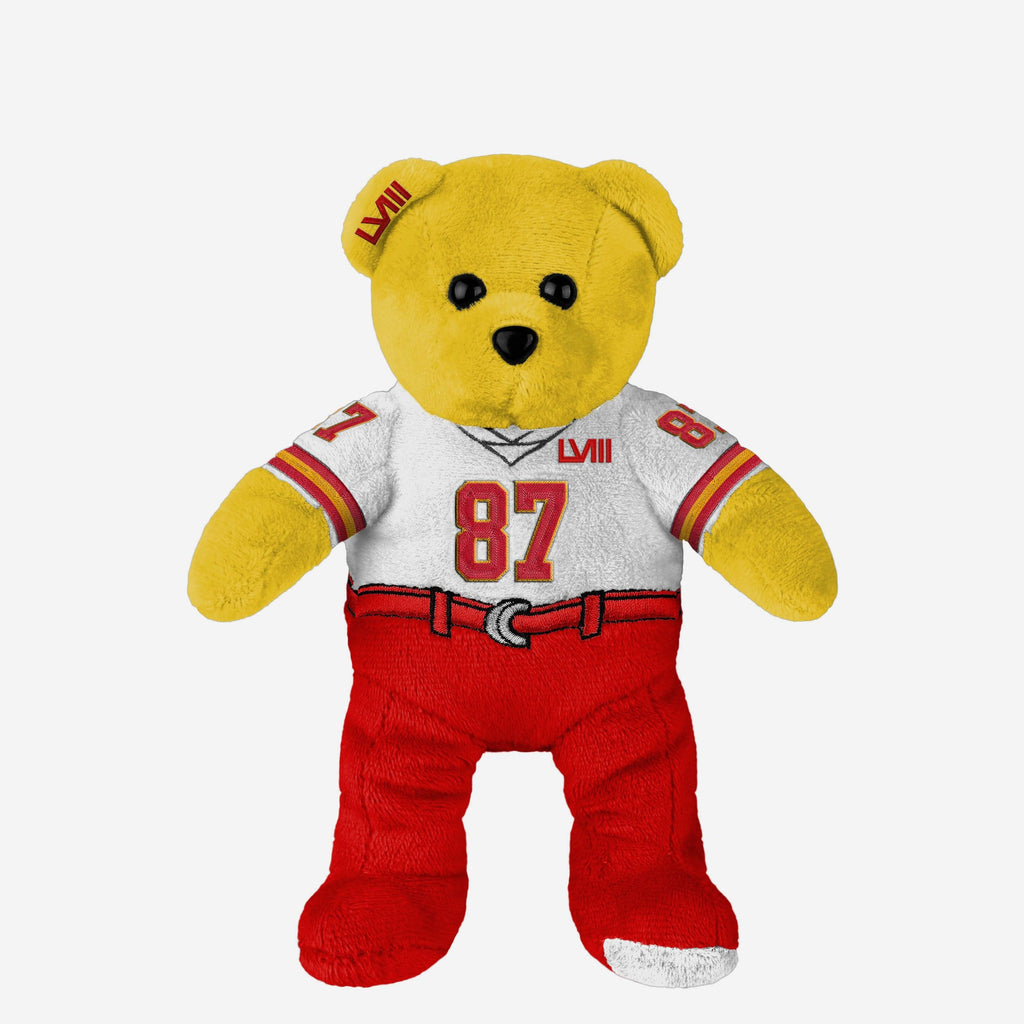 Travis Kelce Kansas City Chiefs Super Bowl LVIII White Uniform Team Beans Embroidered Player Bear FOCO - FOCO.com